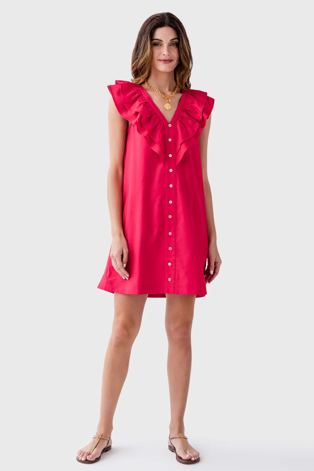 Pinch Ruffle VNeck Detail Mini Dress | Social Threads