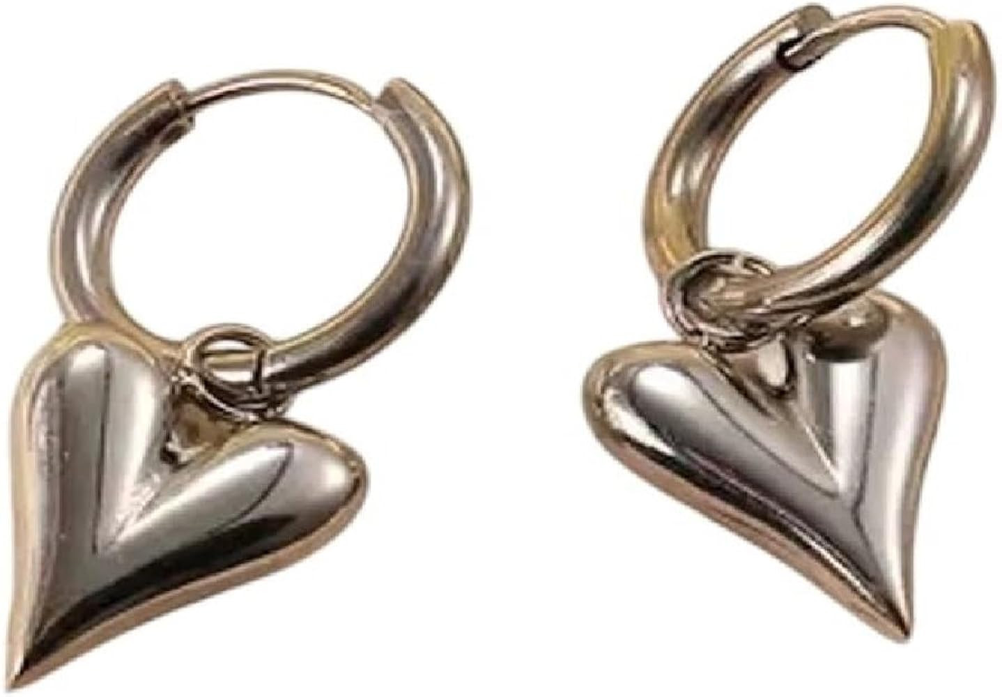 New 2025 Stainless Love Heart Drop Earrings Fashion Simple Punk Hip Hop Metal Ear Stud Trendy Jew... | Amazon (US)