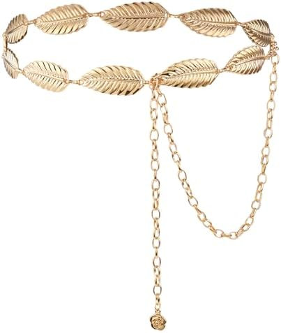 TIESOME Womens Metal Leaf Chain Belt, Adjustable Bridal Wedding Leaves Waistband Skinny Waist Bel... | Amazon (US)