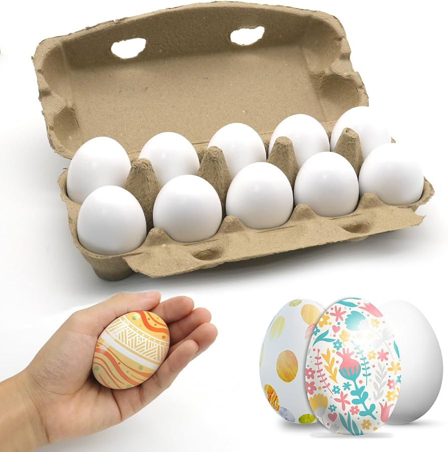10 Pcs White Wooden Eggs, Fake Chicken Eggs for Craft Painting Easter Decor | Amazon (US)