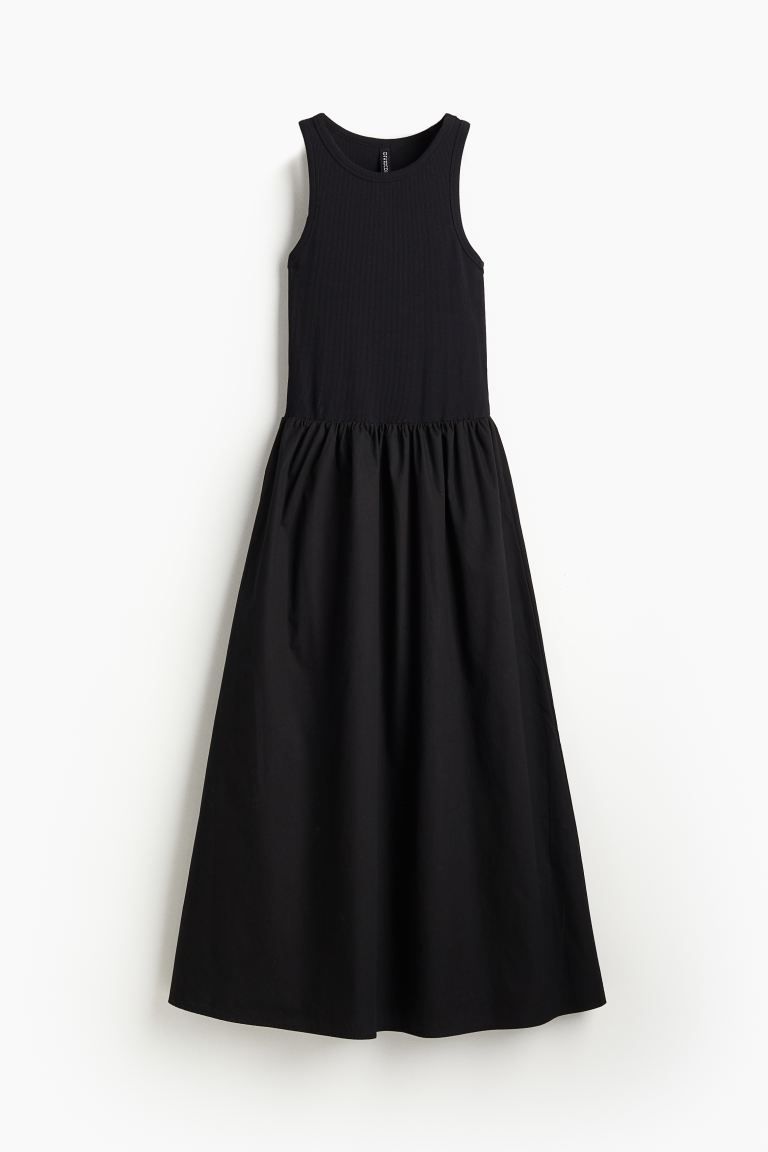 Poplin-skirt Ribbed Jersey Dress - Black - Ladies | H&M US | H&M (US + CA)