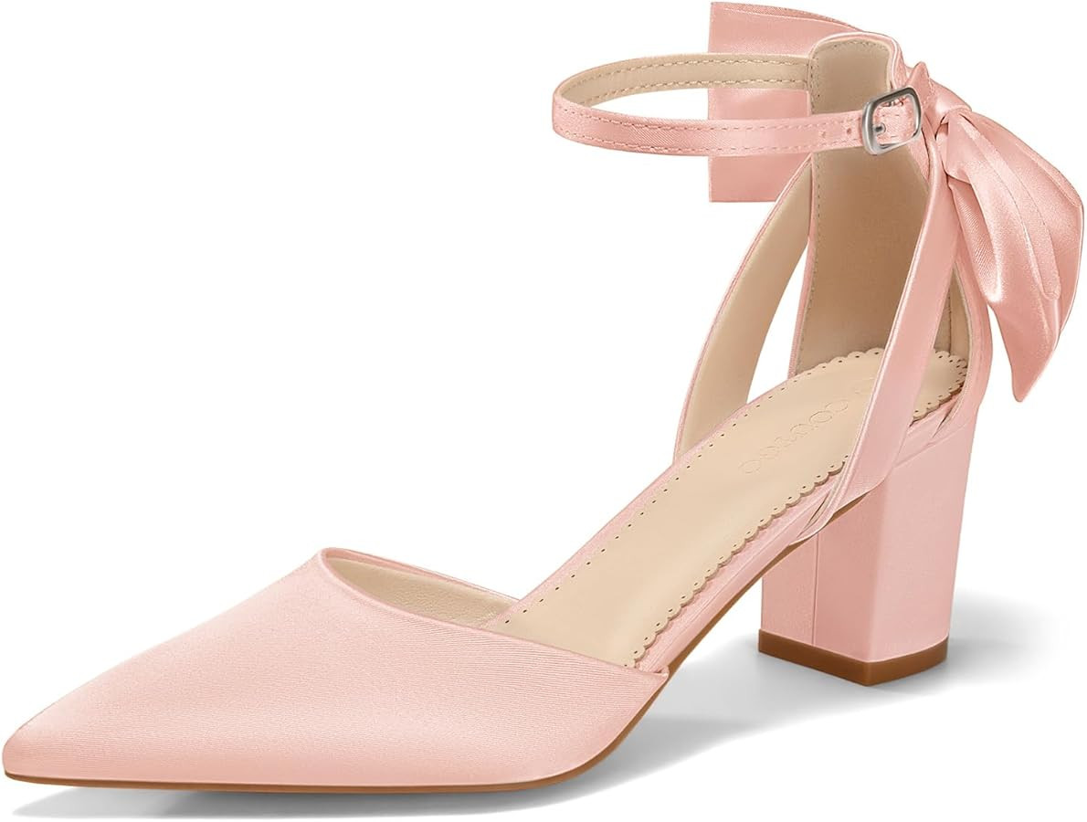 Coutgo Women's Chunky Heels Ankle Strap Pointed Toe Pumps | Amazon (US)