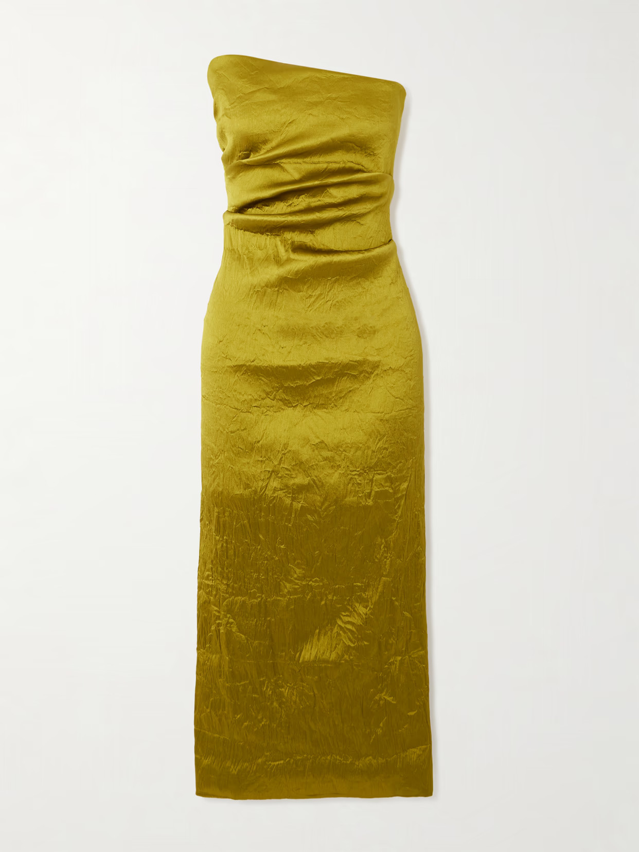 TOVE - Kezia Strapless Gathered Crinkled Twill Midi Dress - Gold | NET-A-PORTER (US)