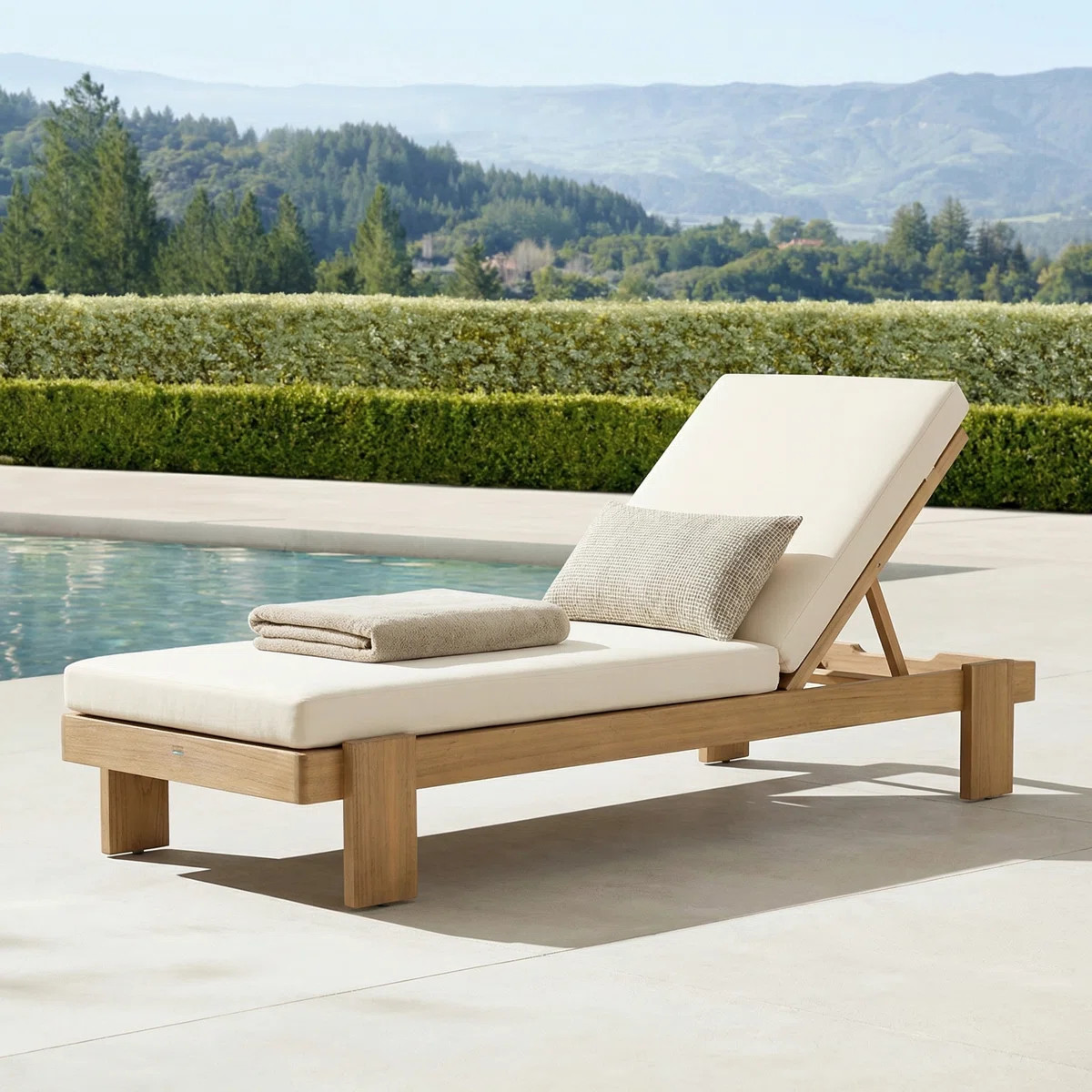 Alfred Outdoor Acacia Wood Chaise Lounge Chair With Adjustable Backrest And Cushion | Wayfair North America