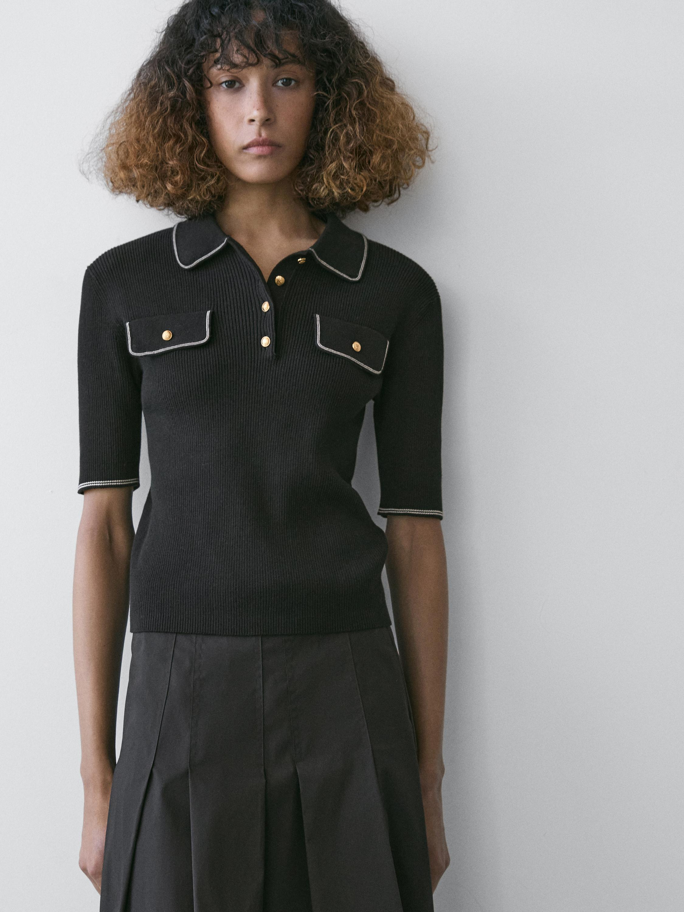 Cotton knit polo shirt with contrast detail | Massimo Dutti UK