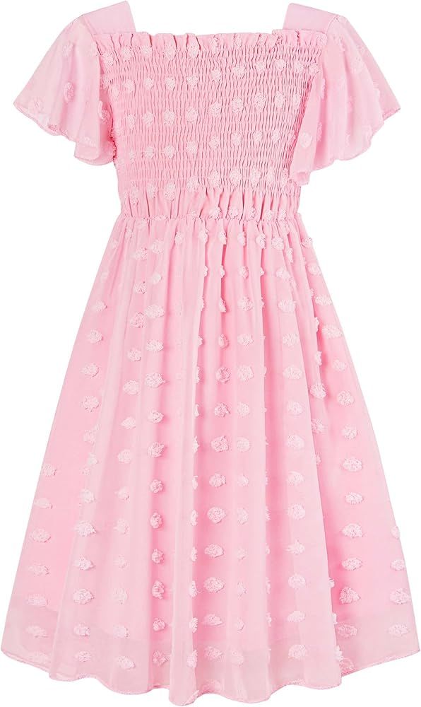 Kids4ever 6-12T Girls Chiffon Dress with Solid Pom Poms & Flutter Ruffle Short Sleeve Kids Lace S... | Amazon (US)