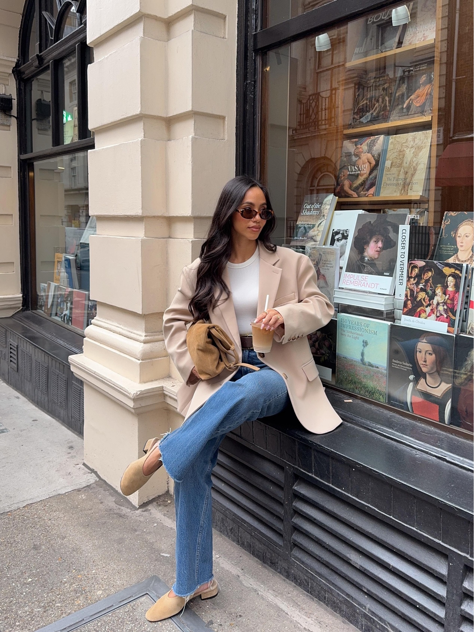 Things I'm loving for Spring... oversized light beige blazers with blue denim and tan beige suede accessories 

 #LTKspring #LTKstyletip