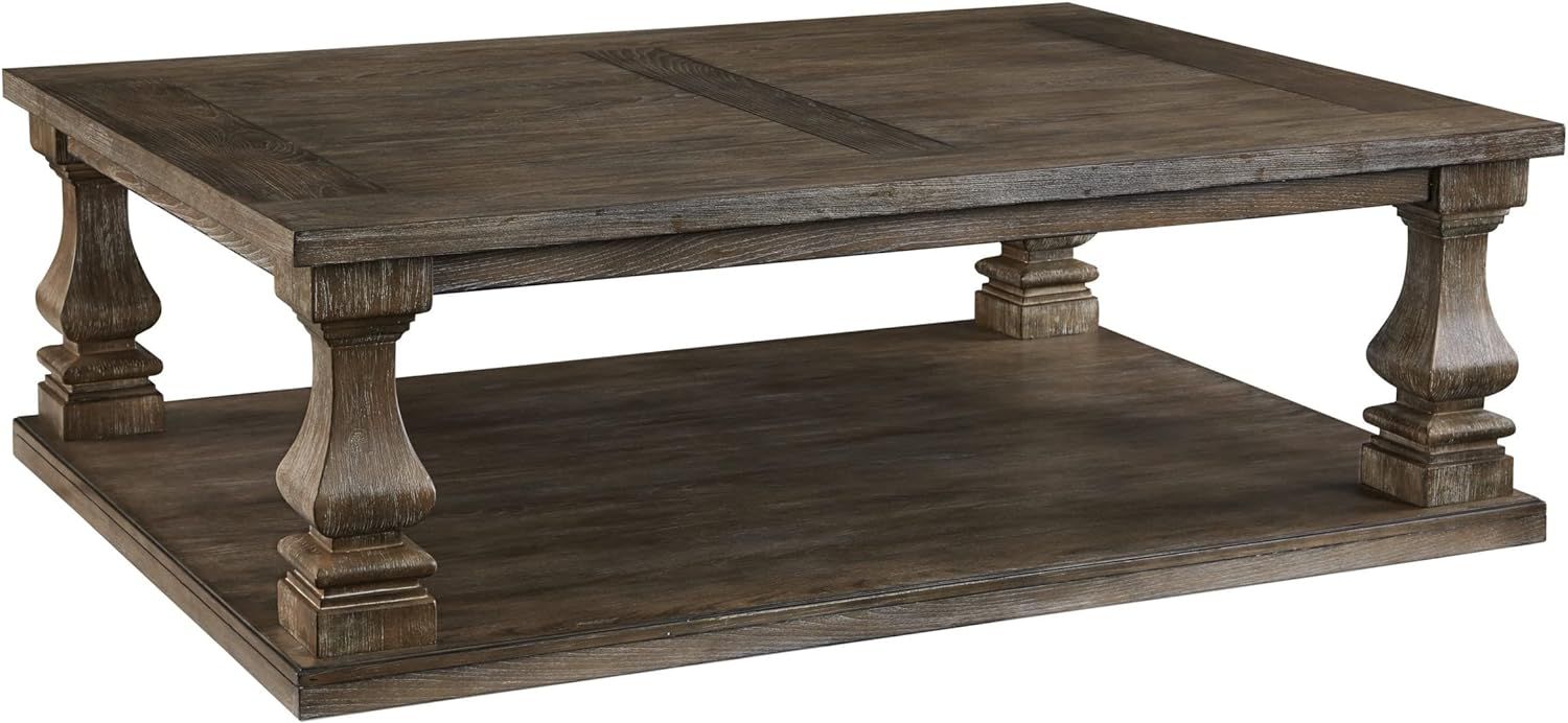 Benjara Set Classic 54 Inch Coffee Table, Baluster Legs, Spacious Top, Weathered, Gray Brown | Amazon (US)