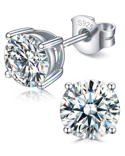 Moissanite Stud Earrings for Women Men: 18K White Gold 925 Sterling Silver VVS Round Cut Lab Created Moissanite Simulated Diamond Hypoallergenic Earrings Jewelry Gifts for Her Him 2 carat 1ct 6.5mm | Amazon (US)