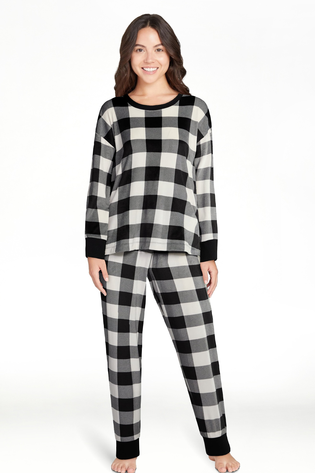 Joyspun Women’s Stretch Velour Long Sleeve Top, Pants, and Socks Pajama Set, 3-Piece, Sizes XS-... | Walmart (US)