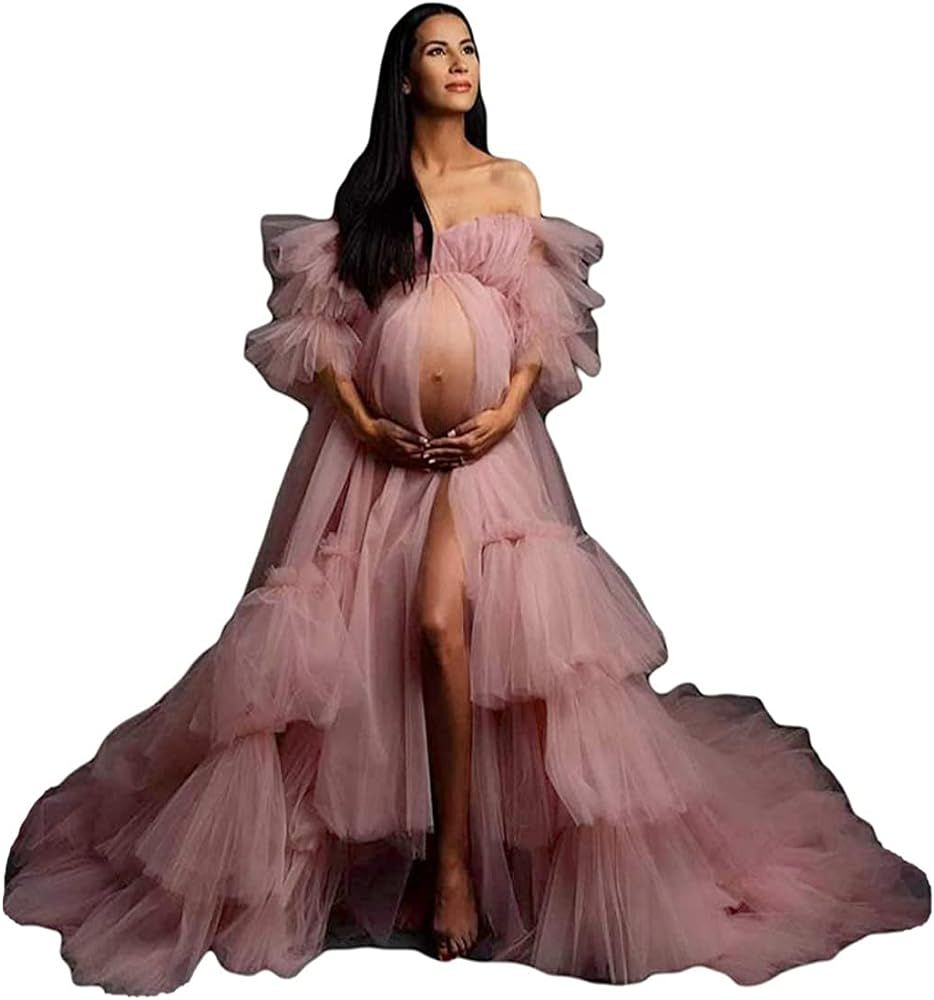 Tianzhihe Long Tulle Robe Maternity Photoshoot Sheer Dressing Gown Beach Coverup Bridal Lingerie | Amazon (US)