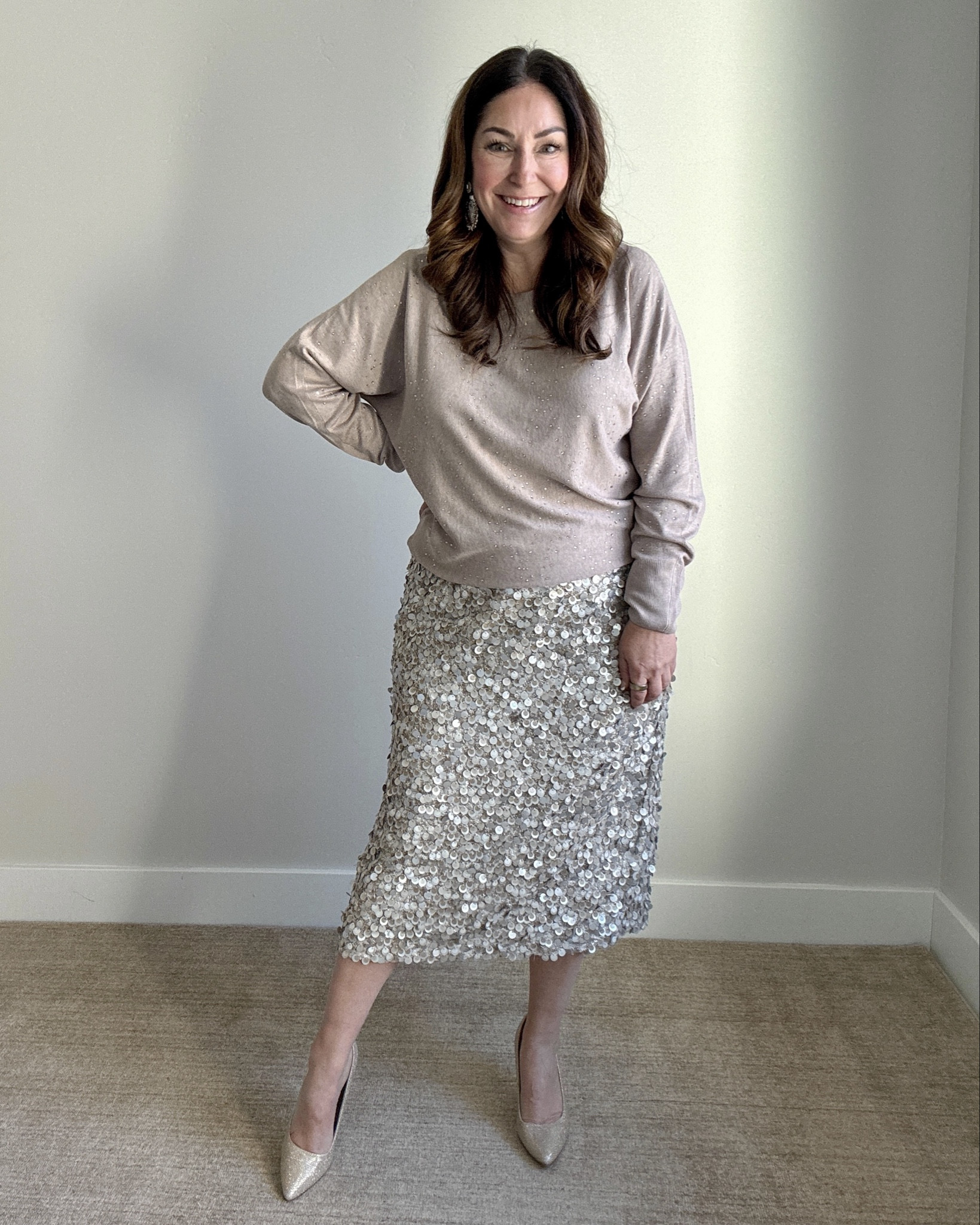 Sequin skirt outfit Shimmer sweater tts, L // Skirt tts, L  

 #LTKHoliday #LTKOver40 #LTKMidsize