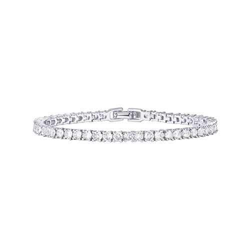PAVOI Rhodium Plated Tennis Bracelets for Women - 3mm Cubic Zirconia Classic Gold Tennis Bracelets for Women and Men - Trendy CZ Jewelry Gifts - Size 7 Inches | Amazon (US)
