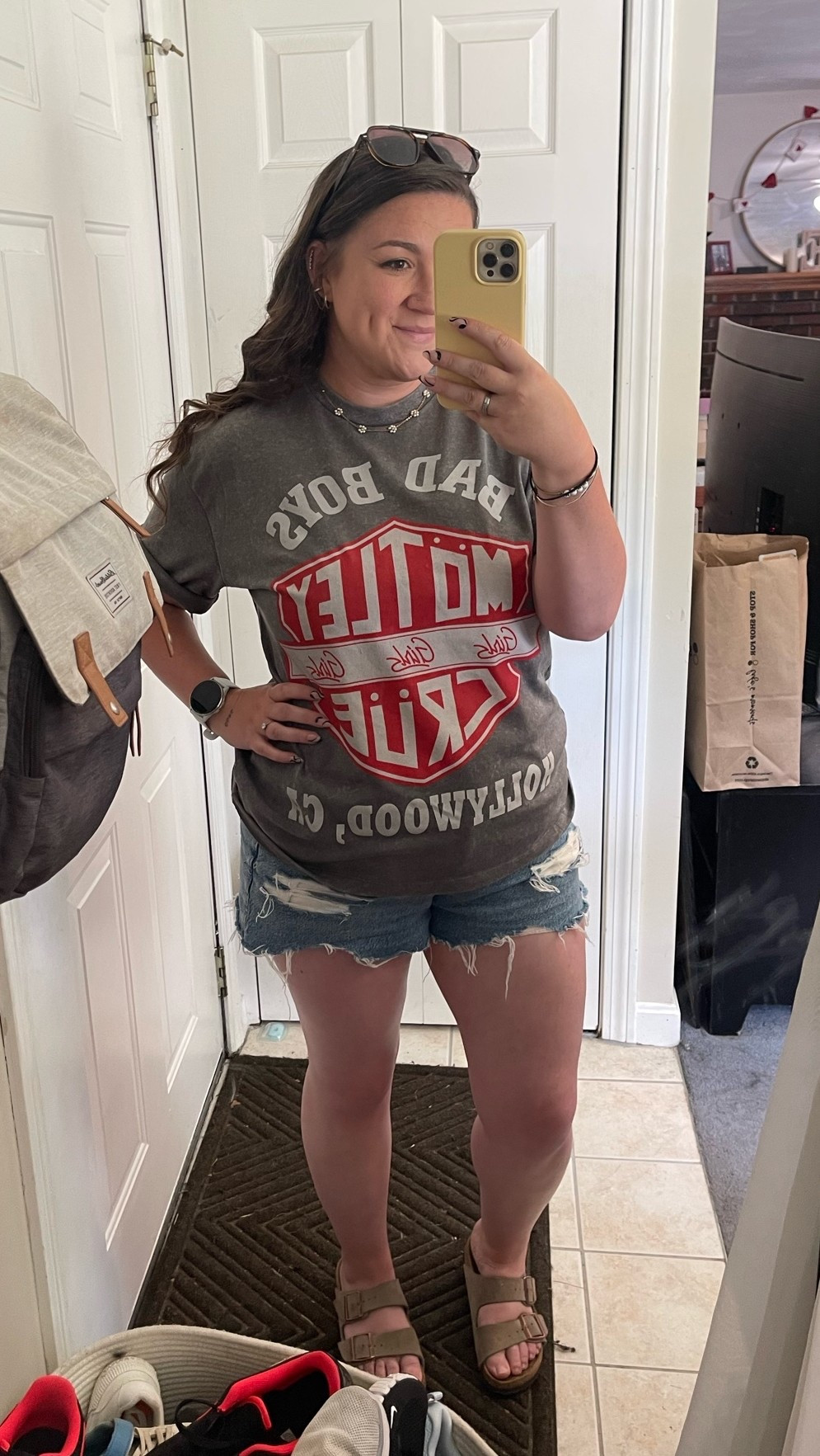 Band tee outfit from Walmart! Summer and fall outfit. Amazon jewelry, American eagle shorts, Birkenstock outfit

#LTKootd #LTKSaleAlert #LTKMidsize