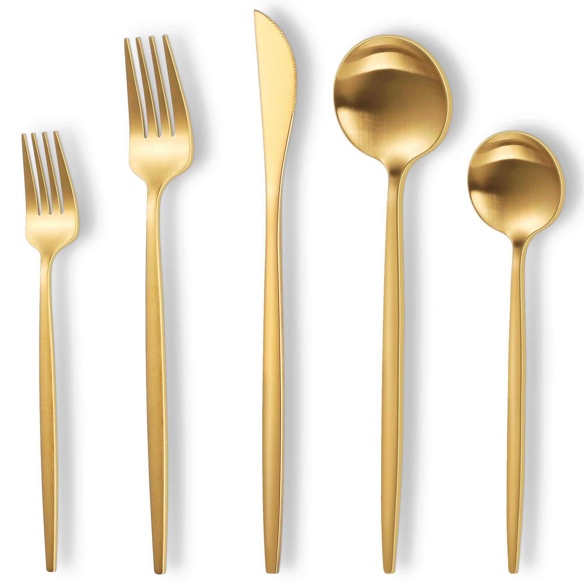 Matte Gold Silverware Set,30 Piece Stainless Steel Modern Flatware Set,Brushed Cutlery Set Servic... | Amazon (US)