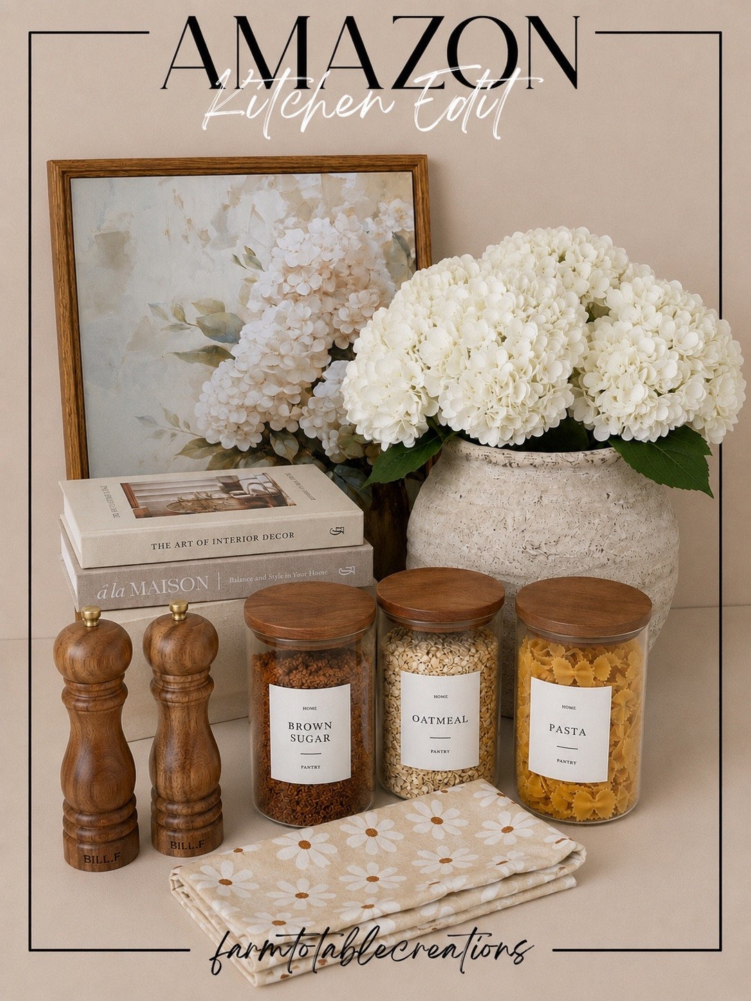 Amazon Kitchen Edit 🤍🌿

Bring warmth and charm to your kitchen with these timeless Amazon finds. From beautiful hydrangea stems and decorative artwork to pantry canisters, wood salt and pepper mills, and cozy kitchen linens, these pieces effortlessly blend function with style. The neutral palette and natural textures create a collected, designer-inspired look that feels both elegant and inviting.

Whether you’re refreshing your countertops, organizing your pantry, or adding seasonal touches, these affordable finds make it easy to create a kitchen you’ll love spending time in every day.

Follow @farmtotablecreations on Instagram for more cozy home finds and trending decor.

#LTKHome #AmazonHome #AmazonFinds #KitchenDecor #KitchenStyling #KitchenInspiration #CountertopStyling #PantryOrganization #Hydrangeas #NeutralDecor #CozyHome #FarmhouseStyle #ModernFarmhouse #HomeDecorFinds #KitchenRefresh #InteriorStyling #HomeOrganization #DecorInspiration #FarmToTableCreations #LTKStyle

#LTKSaleAlert #LTKHome