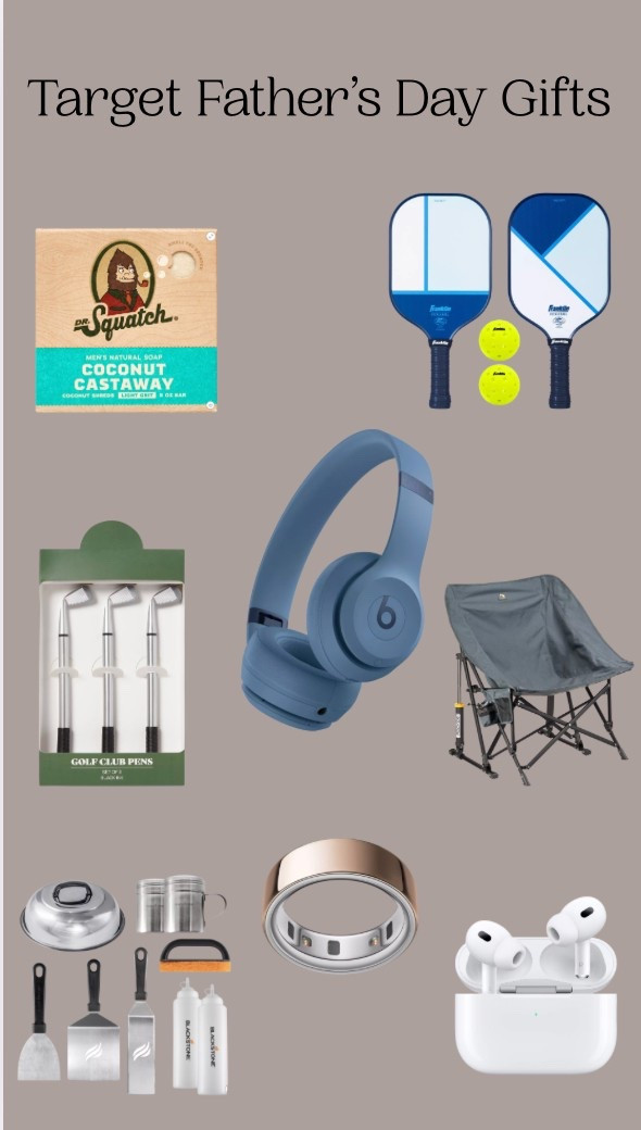 Father’s Day gift guide from target

Rocking lawn chair 
Beats 
Headphones 
AirPods 
Soap 
Pickleball 
Ring 
Golf 
Workout 
Grill 
Blackstone 

#LTKMens #LTKSaleAlert #LTKGiftGuide