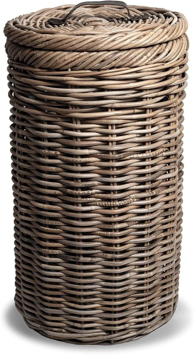 The Basket Lady Tall Wicker Trash Basket with Metal Liner, 15.5 in Dia x 25.5 in H, Serene Grey | Amazon (US)
