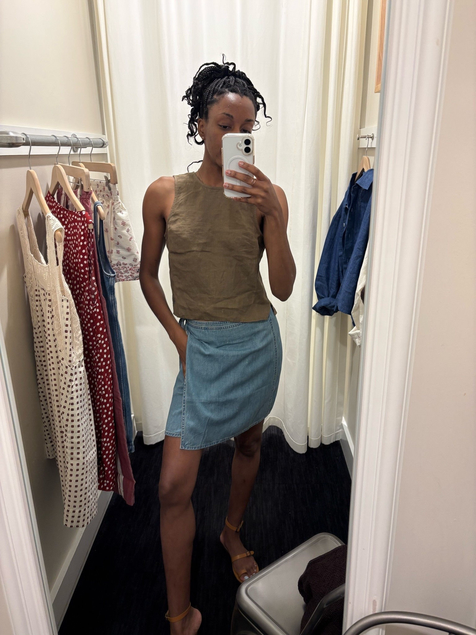 Easy Summer time daytime look! Open tie back top with a lightweight denim wrap skirt. @Madewell

#LTKootd #LTKSeasonal #LTKPetite