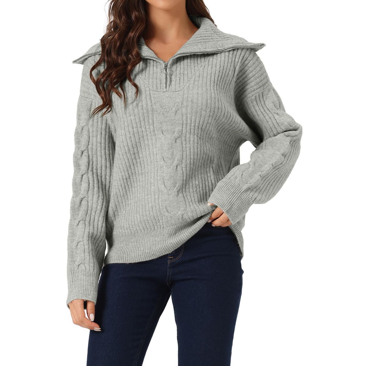 Seta T Women's Casual Long Sleeve Half Zip V Neck Collar Ribbed Knit Sweater | Target