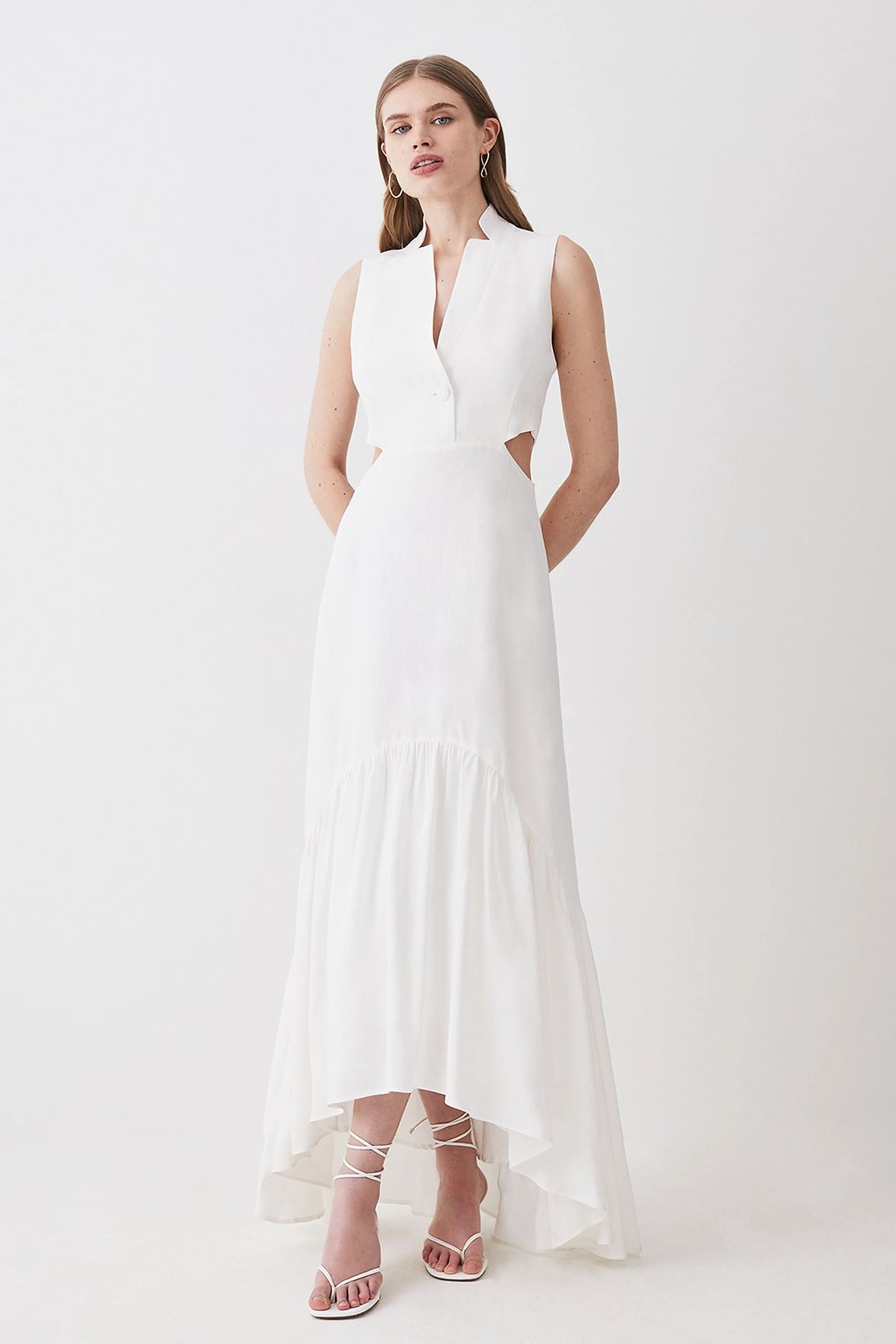 Linen Cut Away Midi Dress | Karen Millen UK + IE + DE + NL