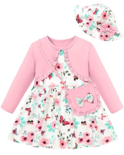 Toddler Girl Dress Baby Dresses Long Sleeve Fall Casual Girls Clothes Hat and Bag Set 6M-5T | Amazon (US)