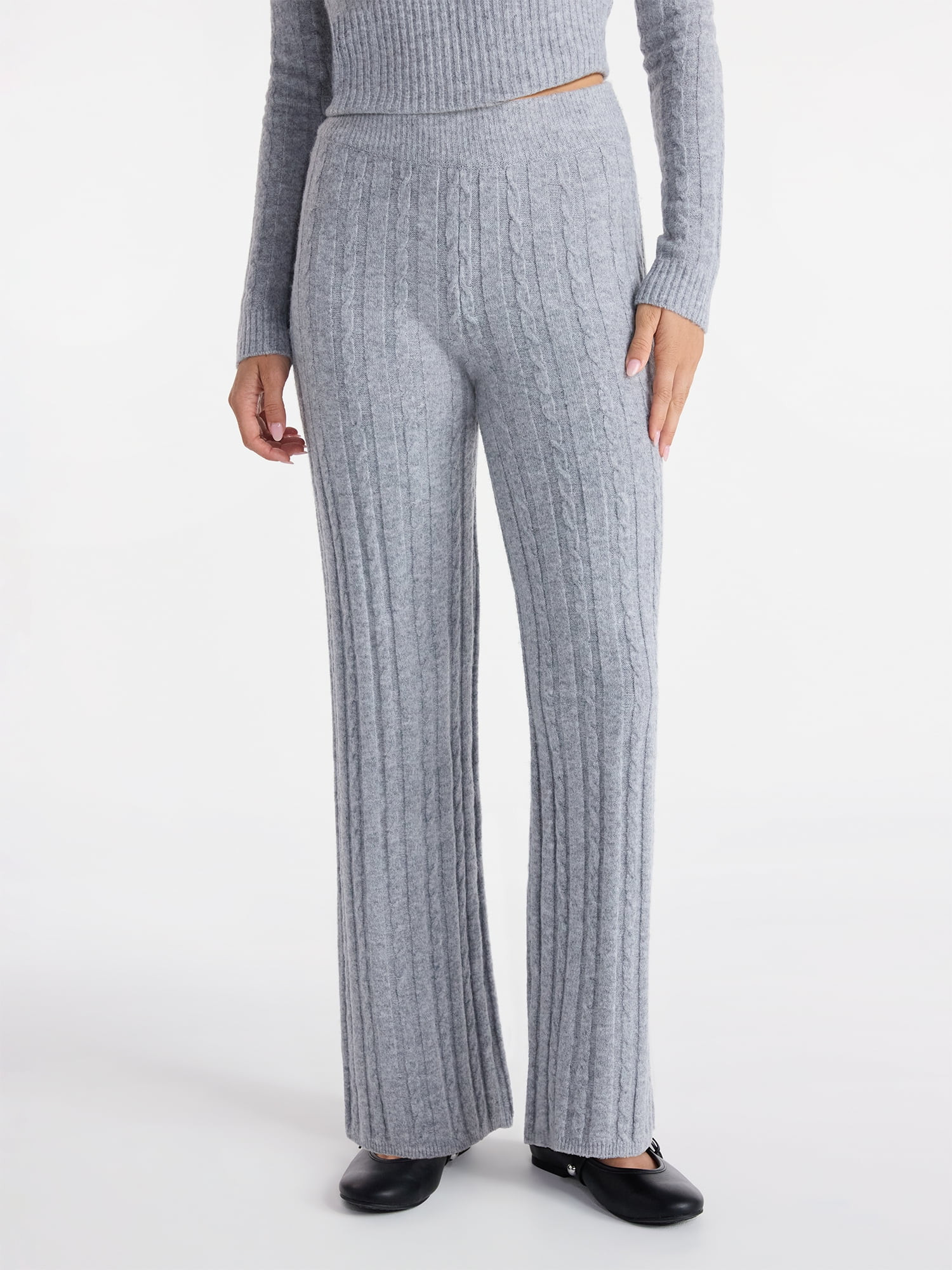 No Boundaries Cable Knit Sweater Wide Leg Pants, 30'' Inseam, Women's - Walmart.com | Walmart (US)