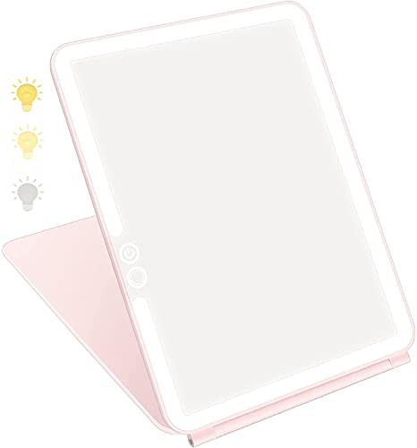 Rechargeable Travel Makeup Mirror with 72 Led Lights, Portable Lighted Mirror, 3 Color Lighting, Dimmable Touch Screen, Tabletop LED Folding Vanity Mirror, Women Gift, Travel Essentials | Amazon (US)