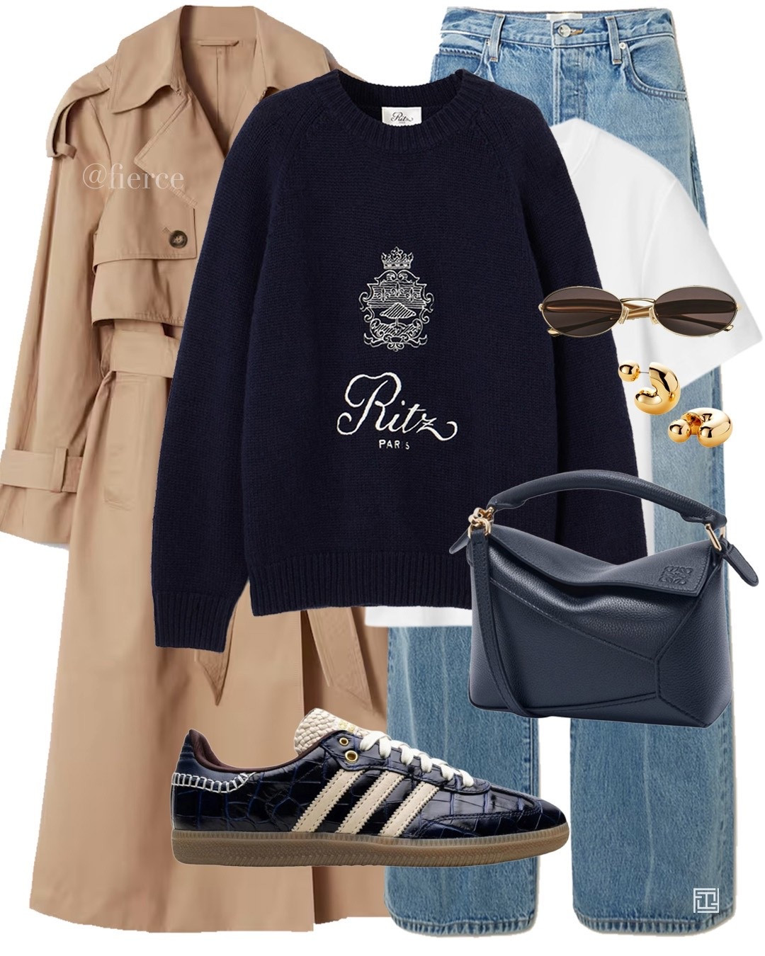 Navy jumper beige trench coat navy adidas samba sneakers Loewe navy blue puzzle bag casual weekend outfit 

#LTKuk #LTKwinter #LTKeurope
