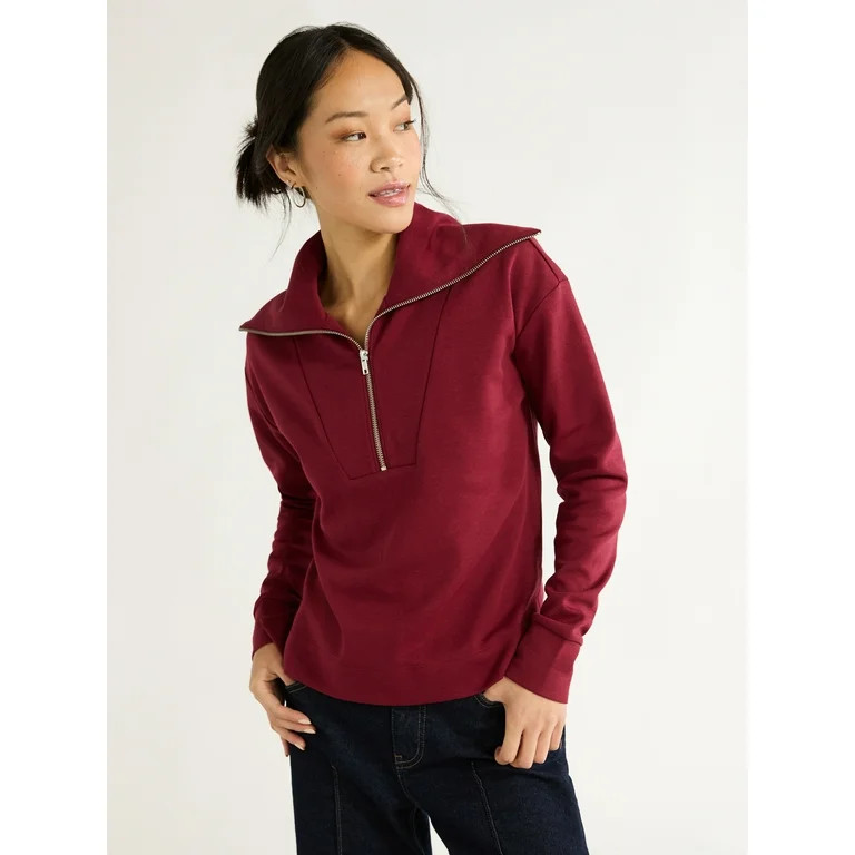 Free Assembly Women's Half Zip Pullover Sweatshirt, Sizes XS-XXL - Walmart.com | Walmart (US)