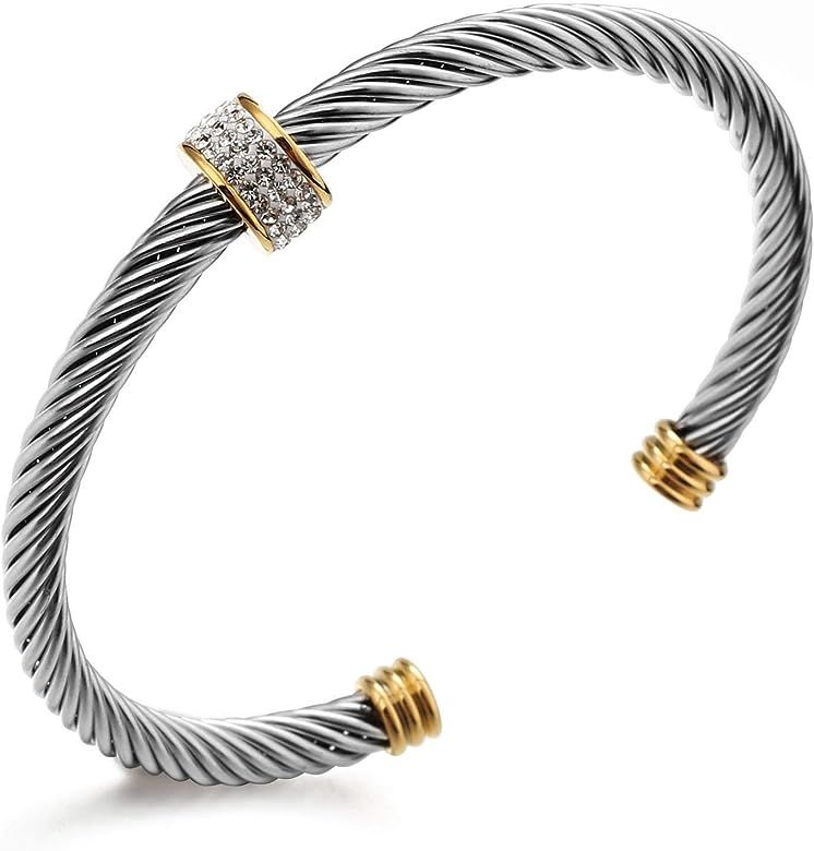 Cable Cuff Bracelets, Dorriss Stainless Steel Twisted Wire Composite Bracelet Bangles, Adjustable... | Amazon (US)