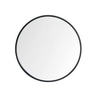 VANITYFUS 31.5 in. W x 31.5 in. H Framed Round Wall-Mounted Make-up Bathroom Vanity Mirror in Black | The Home Depot