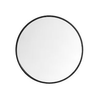 VANITYFUS 31.5 in. W x 31.5 in. H Framed Round Wall-Mounted Make-up Bathroom Vanity Mirror in Black | The Home Depot