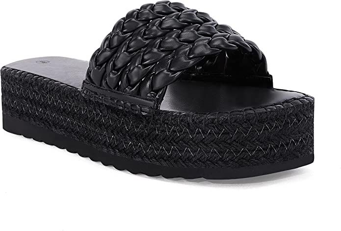 Coutgo Womens Braided Platform Sandals Espadrilles Slides Open Toe Backless Slip on Mules Summer ... | Amazon (US)