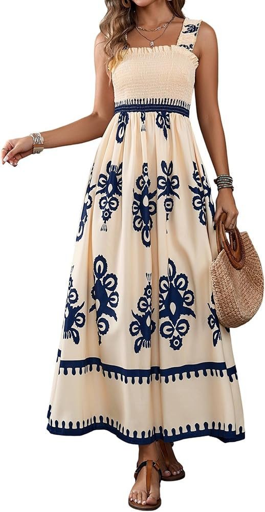 Womens Square Neck Boho Maxi Dress Casual Long Spring Summer Dresses Sundresses for Women Beach V... | Amazon (US)