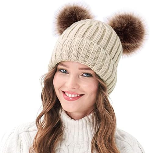 Arctic Paw Womens Winter Hat Cable Knit Beanie for Women Faux Fur Pompom Ears | Amazon (US)