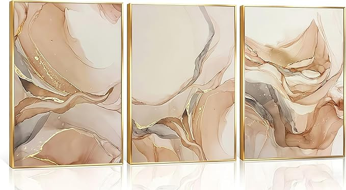 JWDXNOOK 3Pcs Neutral Abstract Wall Art Modern Minimalist Canvas Paintings Prints Beige and Brown... | Amazon (US)