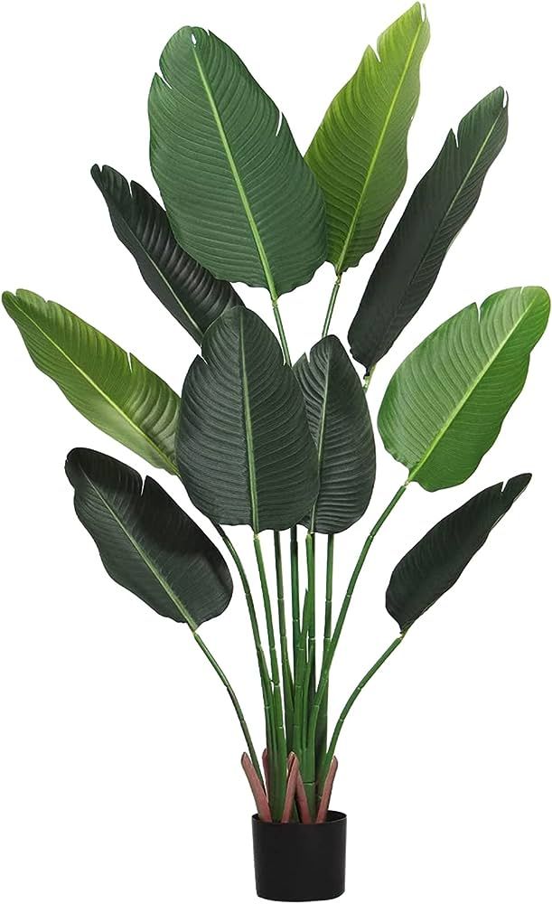 FLOWORLD Bird of Paradise Artificial Plant 5FT Tall Fake Plants with 10 Trunks Faux Banana Leaf P... | Amazon (US)
