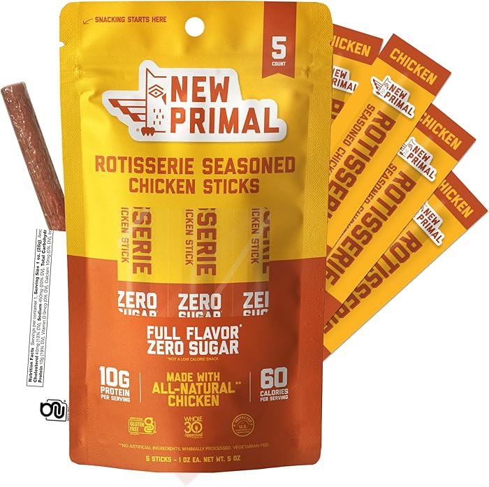 New Primal Rotisserie Chicken Sticks, Zero Sugar High Protein Snack, Gluten Free Whole30 Healthy ... | Amazon (US)
