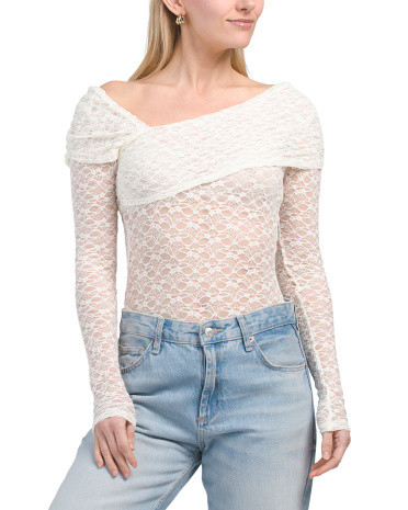 Long Sleeve Stretch Lace Off Shoulder Body Suit | TJ Maxx