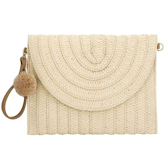 Natural Straw Clutch Bag Shoulder Bag Handbag for Women Straw Woven Large Purse Bag | Amazon (US)