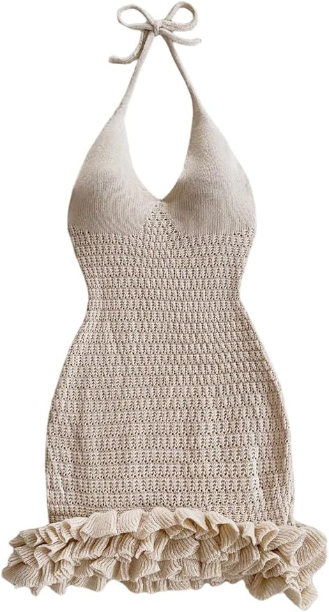 GORGLITTER Women's Crochet Halter Knit Bubble Backless Dresses Summer Vacation Festival Cruise Ha... | Amazon (US)