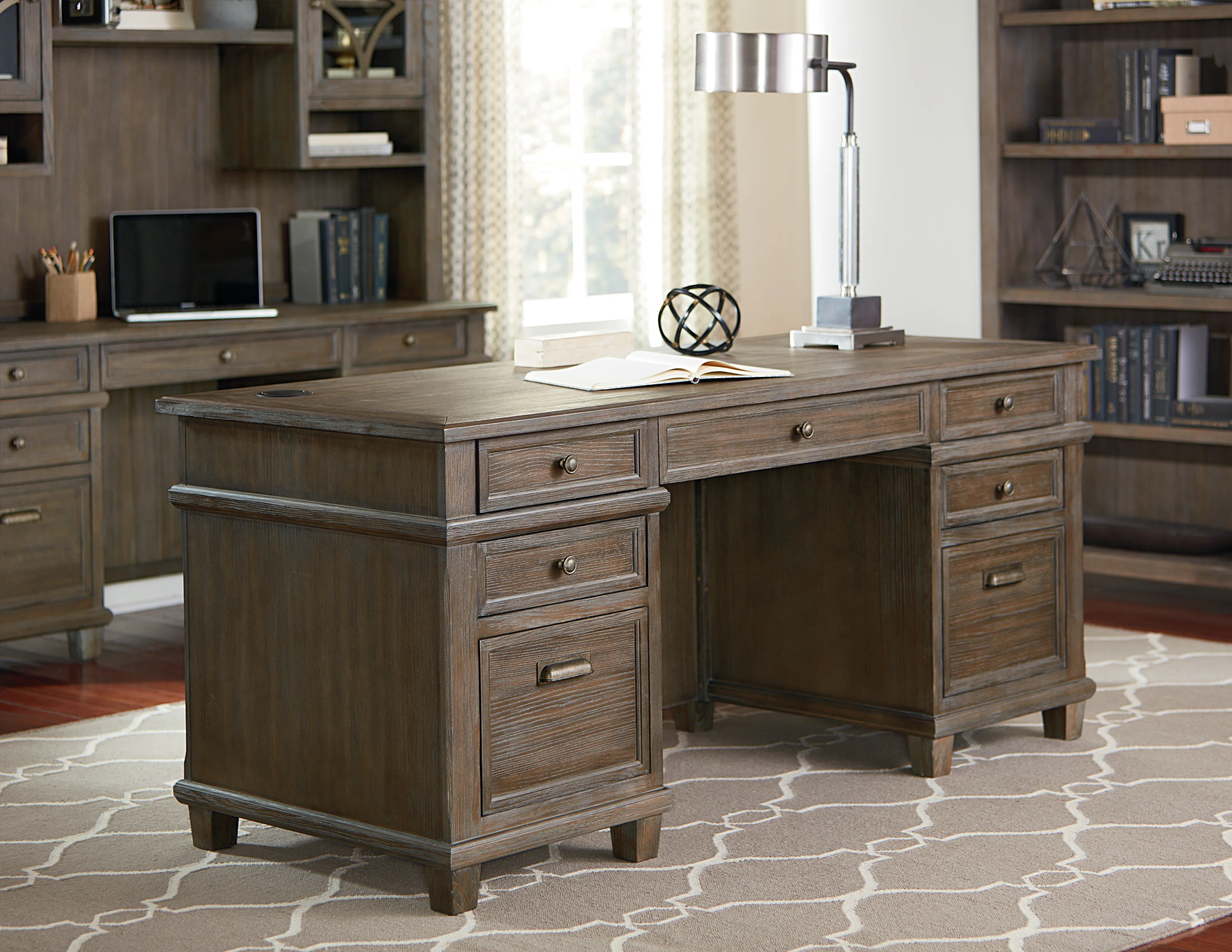 Alderton Solid Wood Credenza Desk with Power Outlet | Wayfair North America