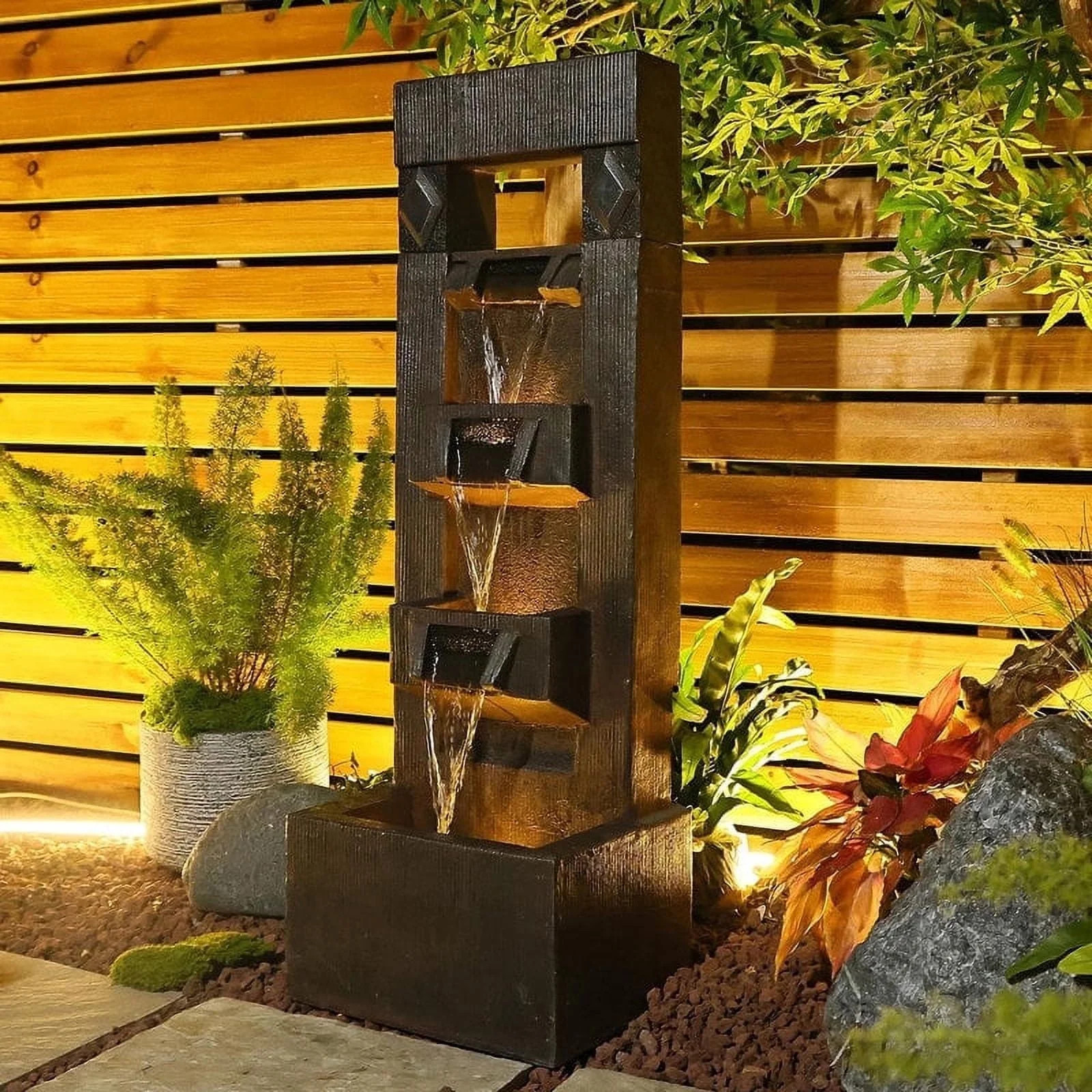 Outdoor Fountains and Indoor Waterfalls 4 Floor-Standing Water Fountain Outdoor with LED Lights a... | Walmart (US)