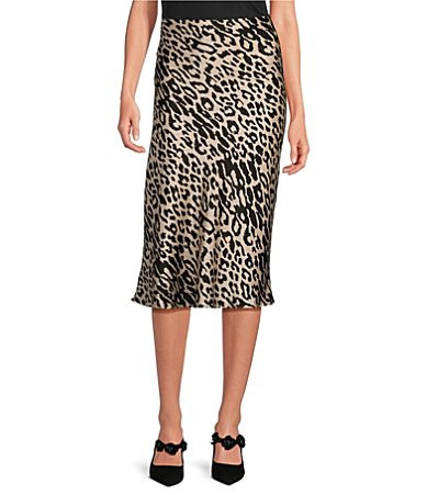 Lucy Paris Satin Leopard Pull On Midi Skirt - L | Dillard's