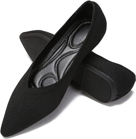 Deehuion Women's Ballet Flats Comfort Breathable Mesh Knit Leopard Black Pointed Toe Slip On Shoe... | Amazon (US)