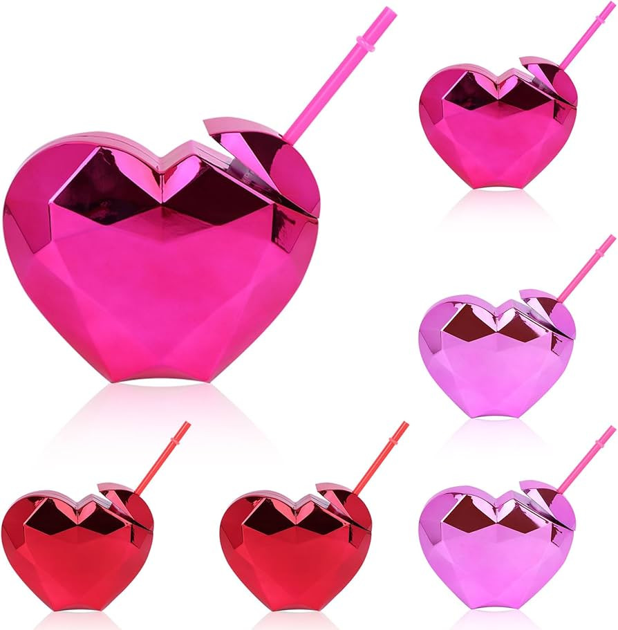 6 Pack Valentines Disco Heart Shaped Cup with Lid and Straw 21 Oz Valentine's Day Heart Cups Disc... | Amazon (US)