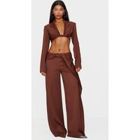 Chocolate Brown Twist Detail Trousers, Choc Brown | PrettyLittleThing UK