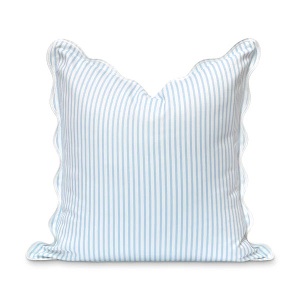Coastal Indoor Outdoor Scalloped Throw Pillow Cover Only, Stripes A, Baby Blue, 20"x20" | Hofdeco