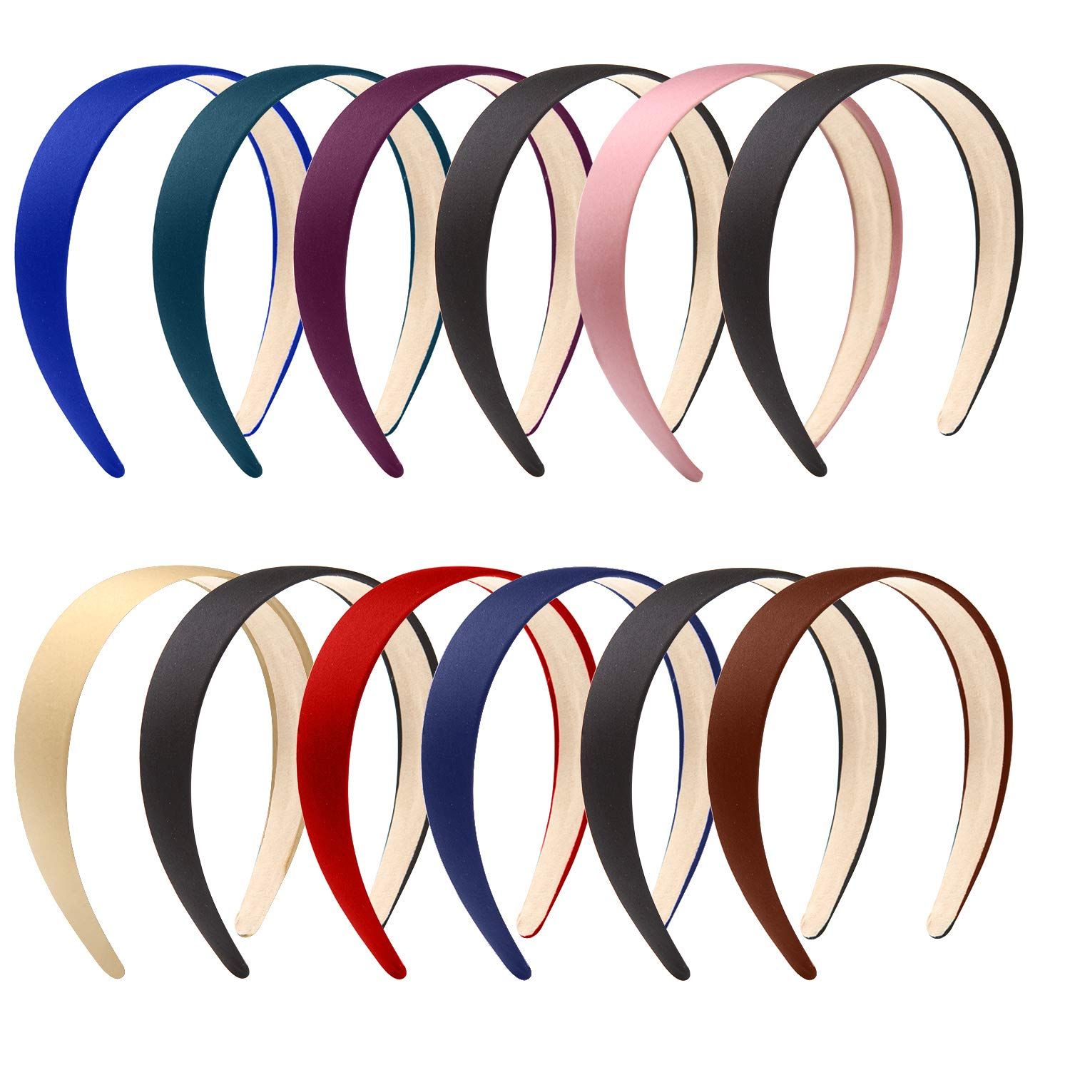 ELCOHO 12 Pieces Satin Headbands Wide Anti-slip Ribbon Hair Bands for Women or Girls | Amazon (US)